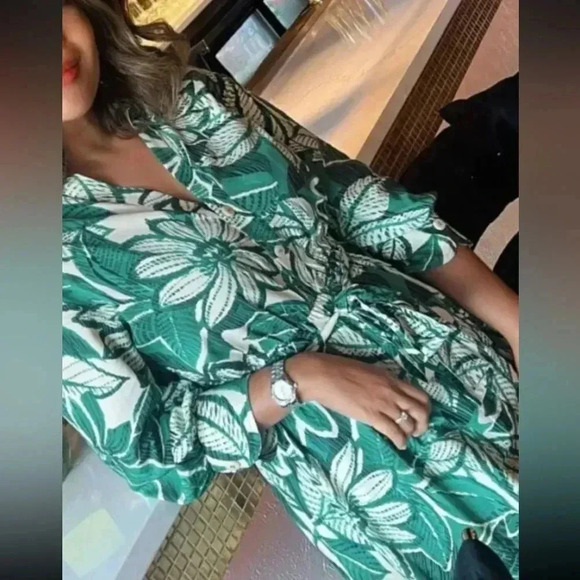 ZARA GREEN PRINTED SHIRT DRESS- XS - Picture 5 of 14